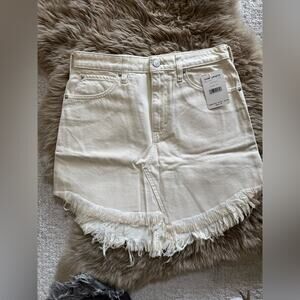 NEW Free People Bailey High Rise Frayed Hem Off White Denim Mini Skirt size 28